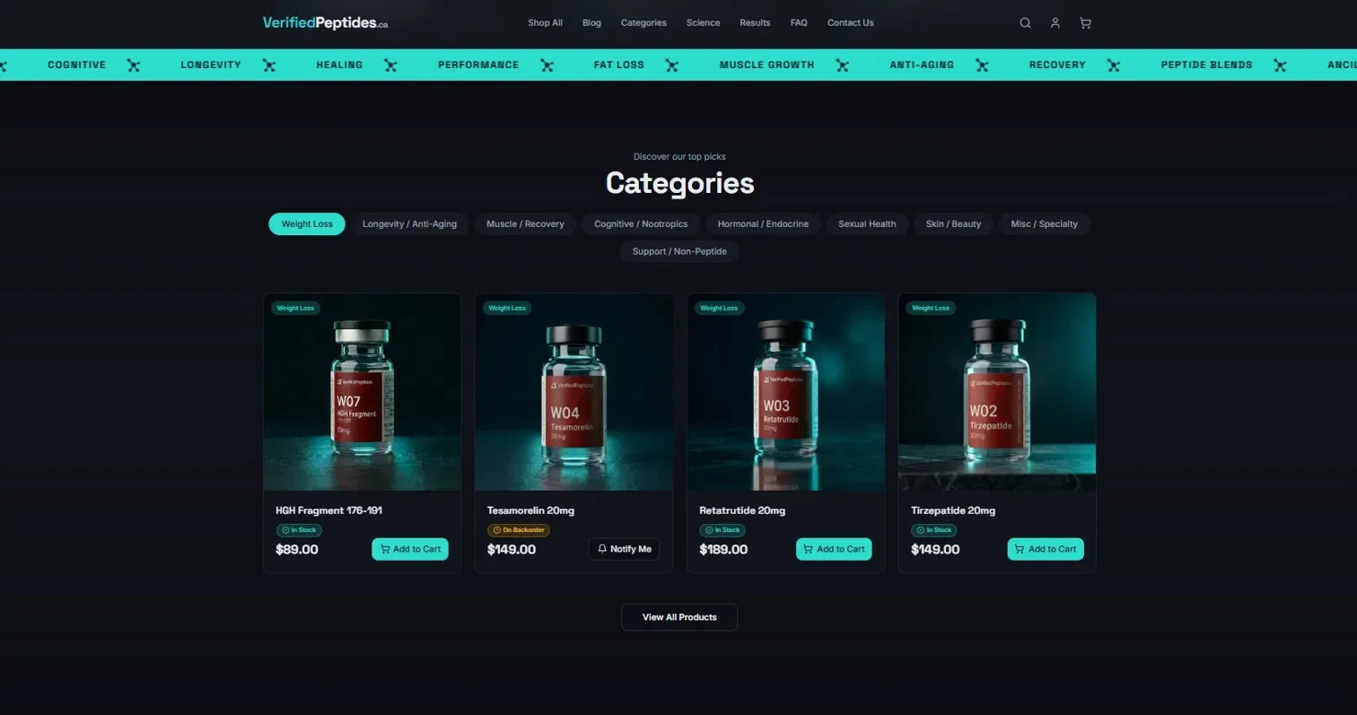 Verified Peptides Canada website — thumbnail 2